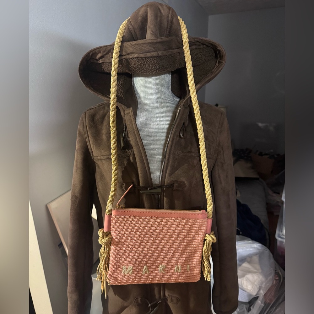 Marni marcel pochette raffia light pink crossbody bag NWT - Picture 5 of 9